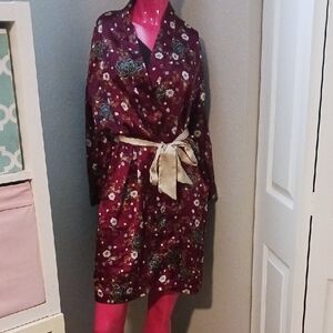 Adonna Burgundy Floral Robe with Cream Tie